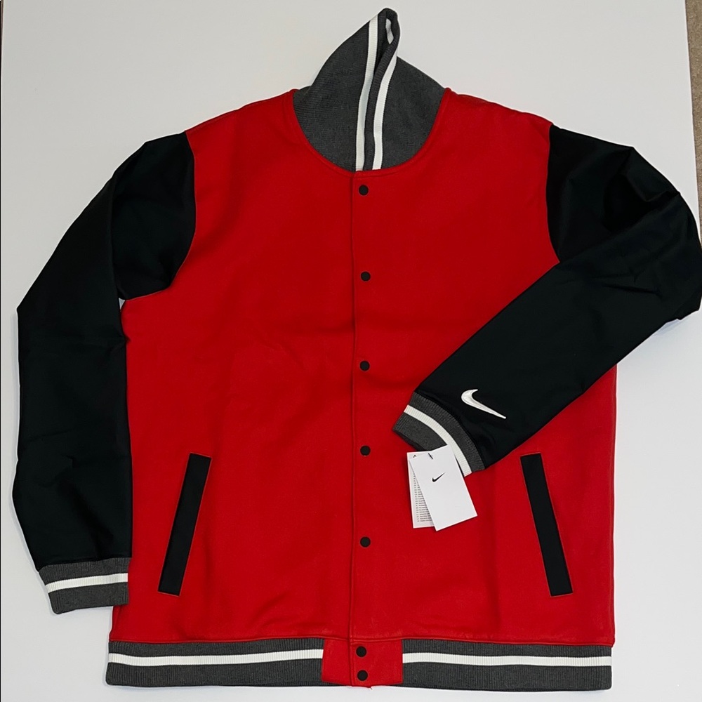 Nike Team Varsity Football Letterman’s Bomber Jacket Mens XL Red Gray DJ5971